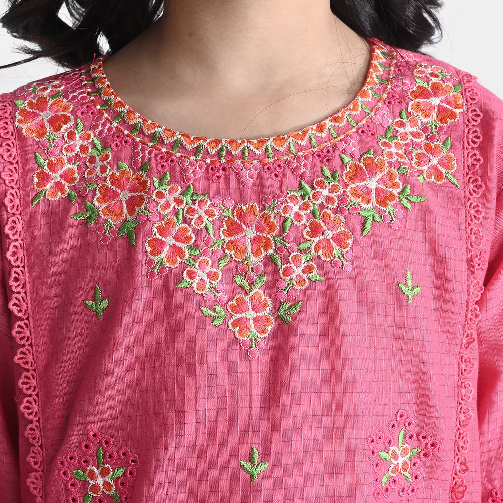 Girls Cotton Emb 2Pcs Petal-Pink