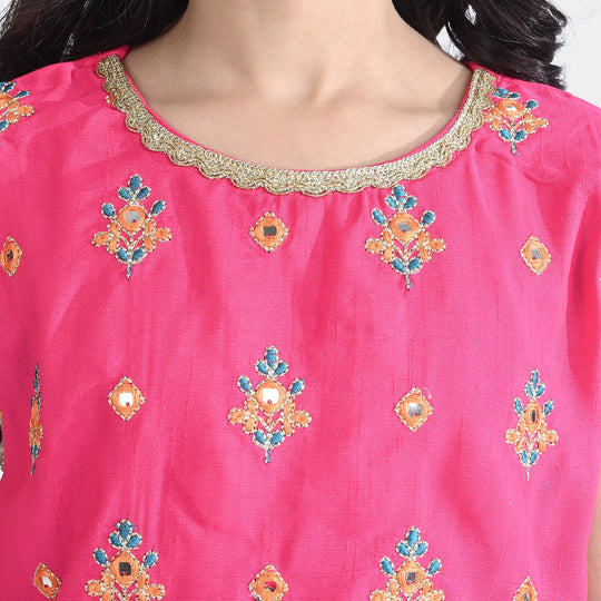 Girls Raw Silk 3 Pcs Bahar-Pink