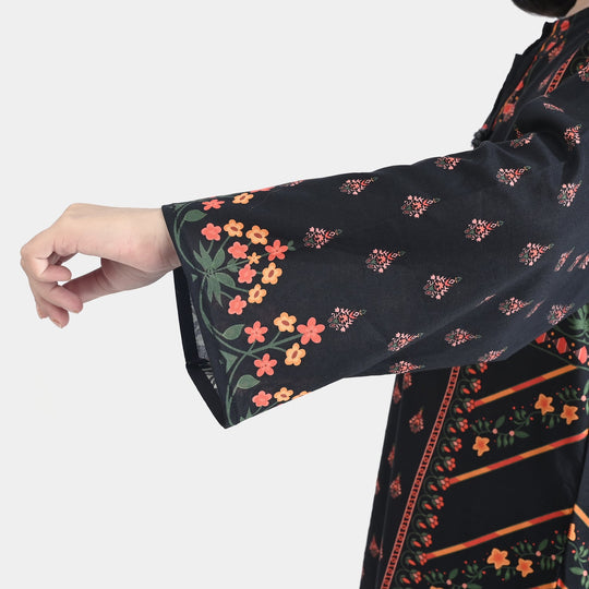 Girls Cotton Poplin Printed 2Pcs Abstract-BLACK