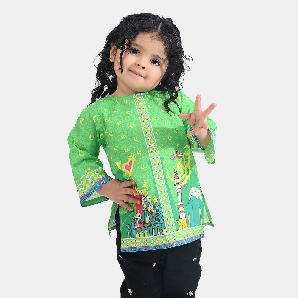 Infant Girls Cotton Printed Kurti Jashn-E-Azadi Ind-L.Green