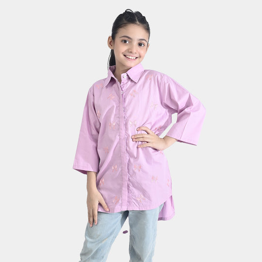 Girls Cotton Emb Top Bow