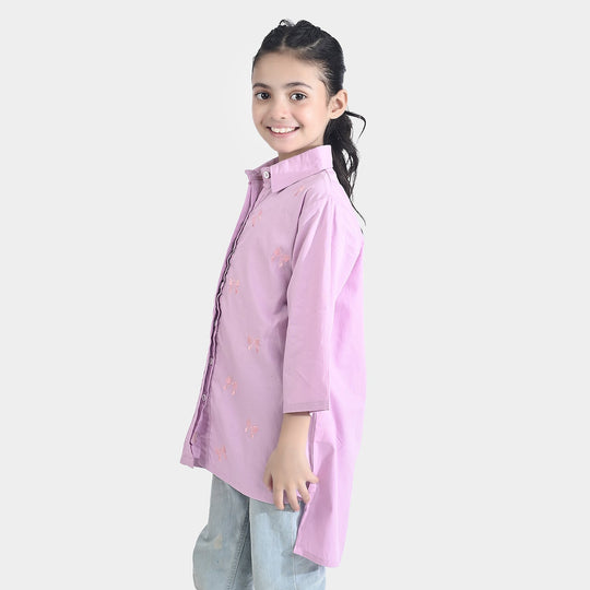 Girls Cotton Emb Top Bow