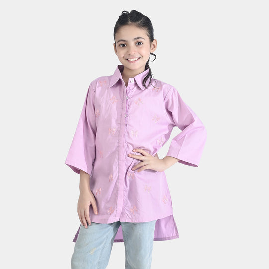 Girls Cotton Emb Top Bow