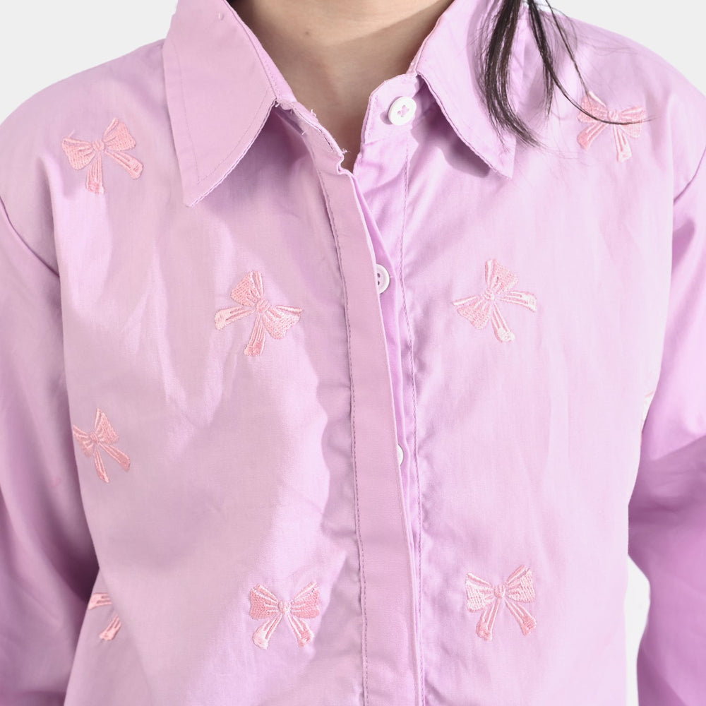 Girls Cotton Emb Top Bow