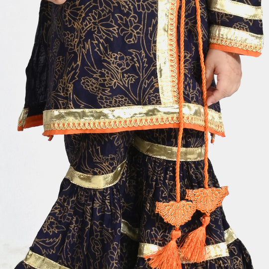 Infant Girls Raw Silk 3Pcs Junoon-Purple