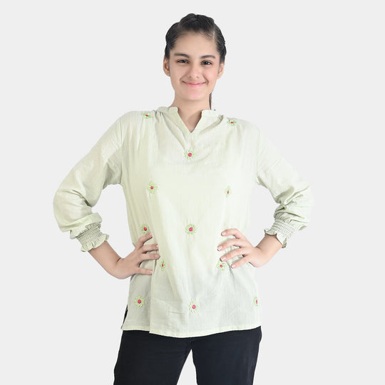 Teen Girls Cotton Casual Tops-LT.Green