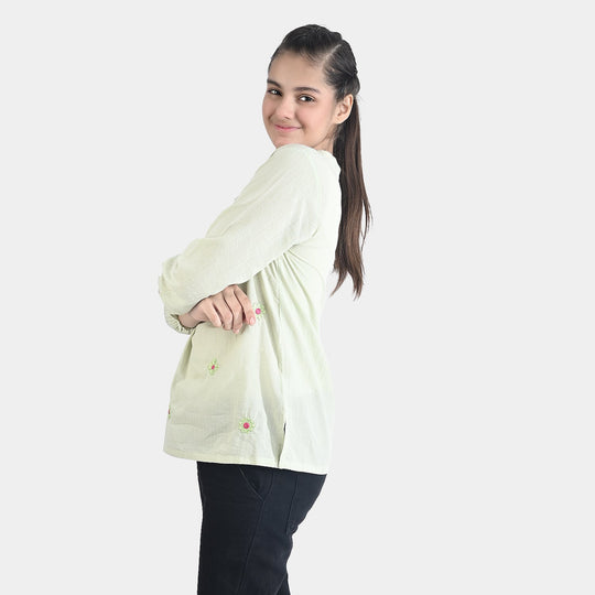 Teen Girls Cotton Casual Tops-LT.Green