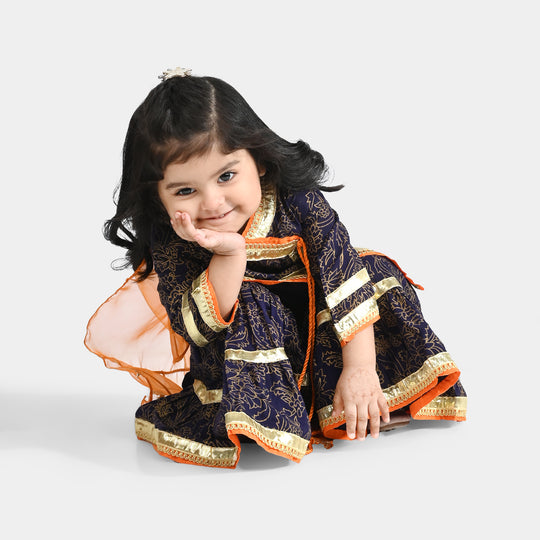 Infant Girls Raw Silk 3Pcs Junoon-Purple