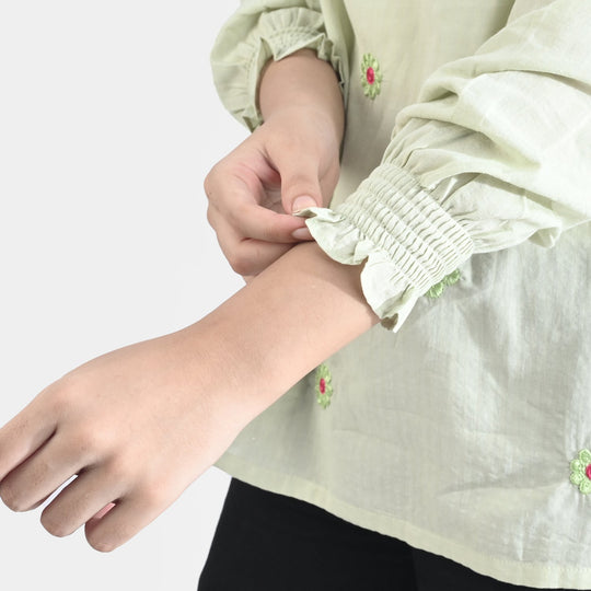 Teen Girls Cotton Casual Tops-LT.Green
