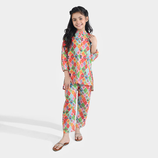 Girls Poly Net Printed 2Pcs RikShaw-Multi