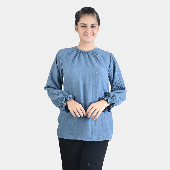 Teens Girls Poly Cotton Casual Top Stone-Antique Blue