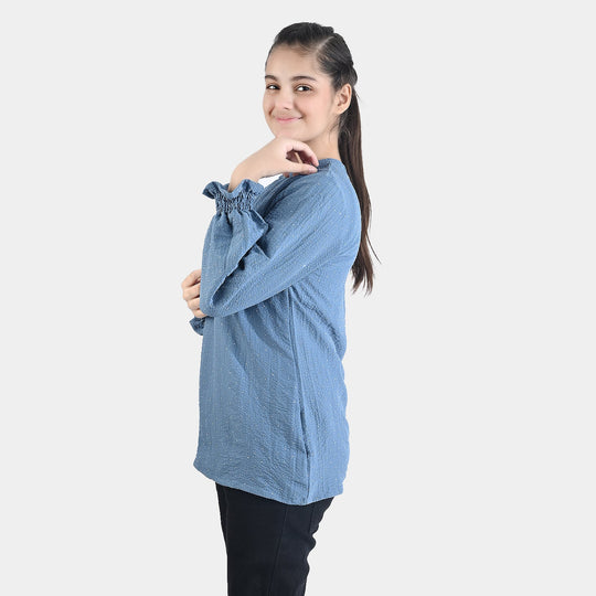 Teens Girls Poly Cotton Casual Top Stone-Antique Blue