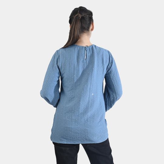Teens Girls Poly Cotton Casual Top Stone-Antique Blue