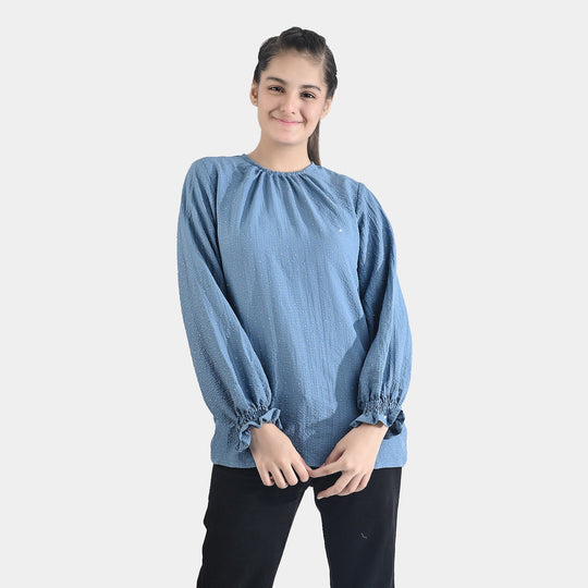 Teens Girls Poly Cotton Casual Top Stone-Antique Blue