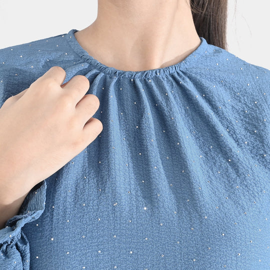 Teens Girls Poly Cotton Casual Top Stone-Antique Blue