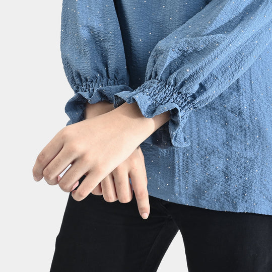 Teens Girls Poly Cotton Casual Top Stone-Antique Blue