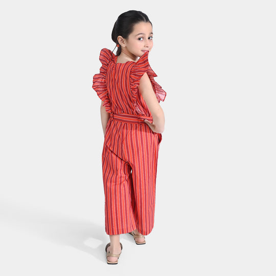 Girls Cotton Poplin Jumpsuit - Stripes