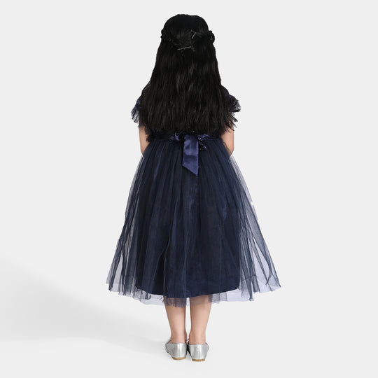 Girls Sequence Fancy Frock Shine-NAVY