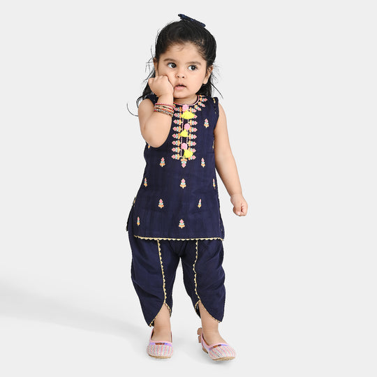 Infant Girls Cotton Emb 2Pcs Little Pop-Navy Blue