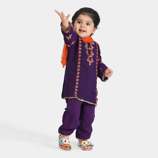 Infant Girls Raw Silk 3 Pcs Huns-E-Jahaan-Purple