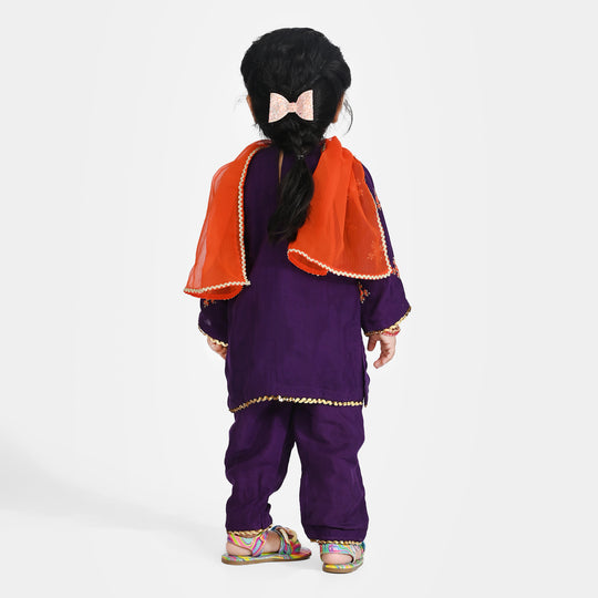 Infant Girls Raw Silk 3 Pcs Huns-E-Jahaan-Purple