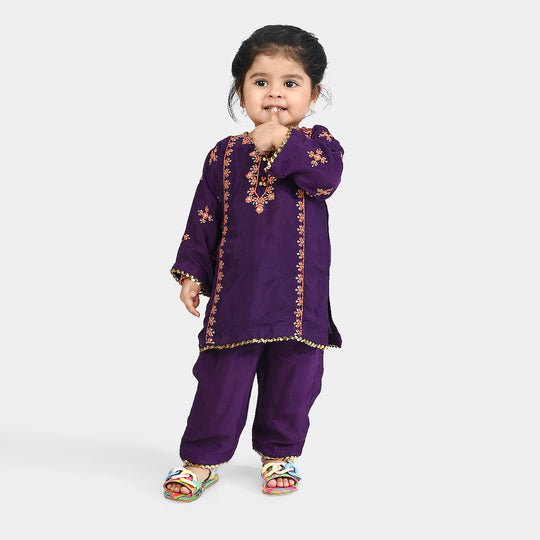 Infant Girls Raw Silk 3 Pcs Huns-E-Jahaan-Purple