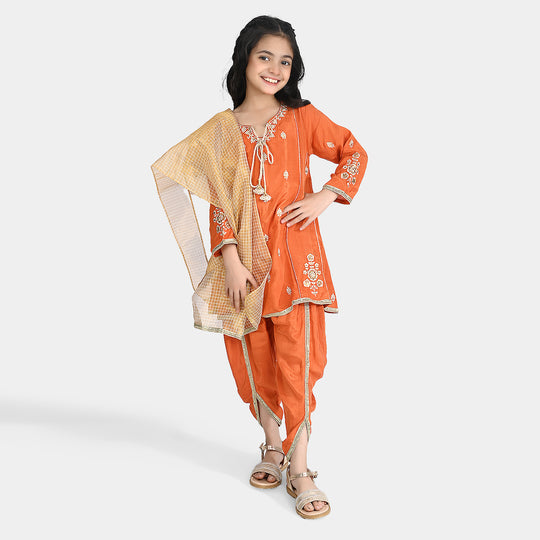 Girs Raw Silk 3Pcs Suit Khwahish-Rust