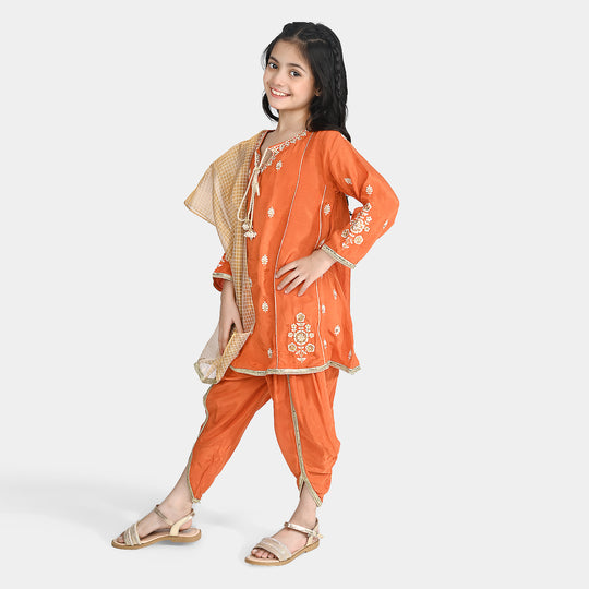 Girs Raw Silk 3Pcs Suit Khwahish-Rust