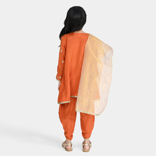 Girs Raw Silk 3Pcs Suit Khwahish-Rust