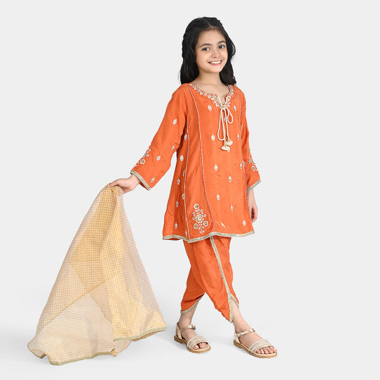 Girs Raw Silk 3Pcs Suit Khwahish-Rust