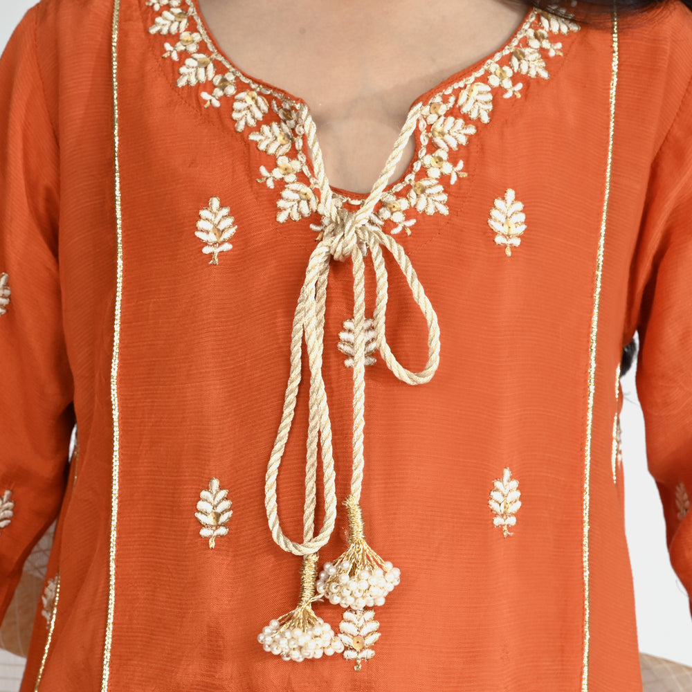 Girs Raw Silk 3Pcs Suit Khwahish-Rust