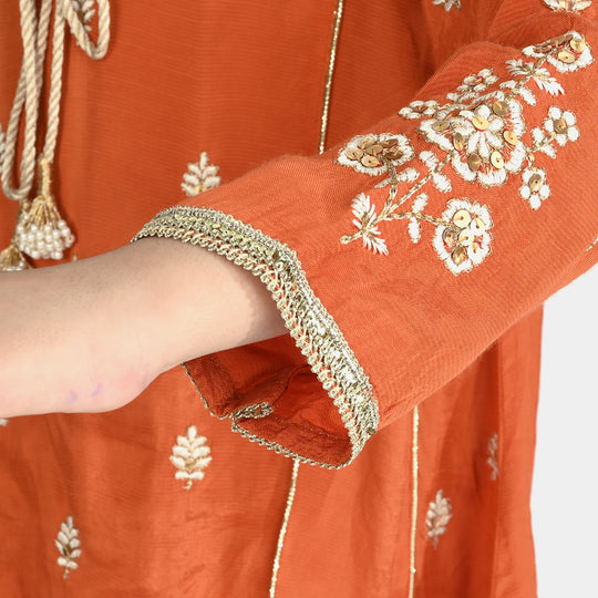 Girs Raw Silk 3Pcs Suit Khwahish-Rust