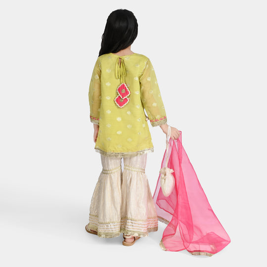 Girls Jacquard Fancy 3 Pcs Suit Gul Naar-Pista.Gren