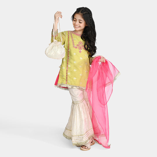 Girls Jacquard Fancy 3 Pcs Suit Gul Naar-Pista.Gren