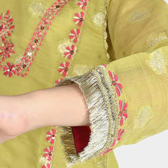 Girls Jacquard Fancy 3 Pcs Suit Gul Naar-Pista.Gren