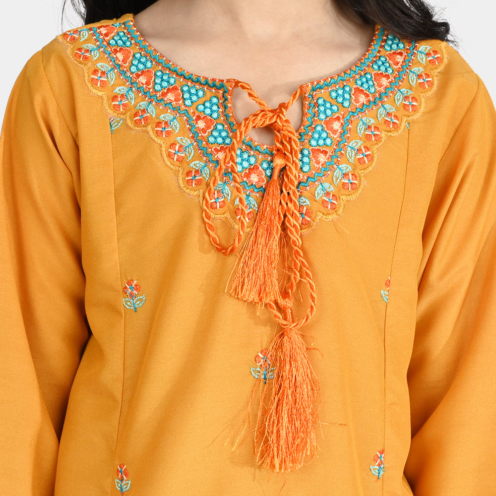 Girls poly cambric Emb 2Pcs Marigold-C.Yellow