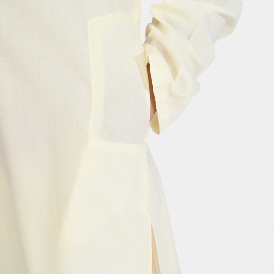 Boys Poly Viscose Kurta Pajama Suit (Square PKT)-Off White