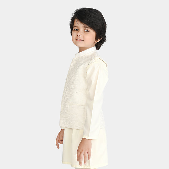 Boys Poly Viscose Waistcoat (Monotone)-Off White