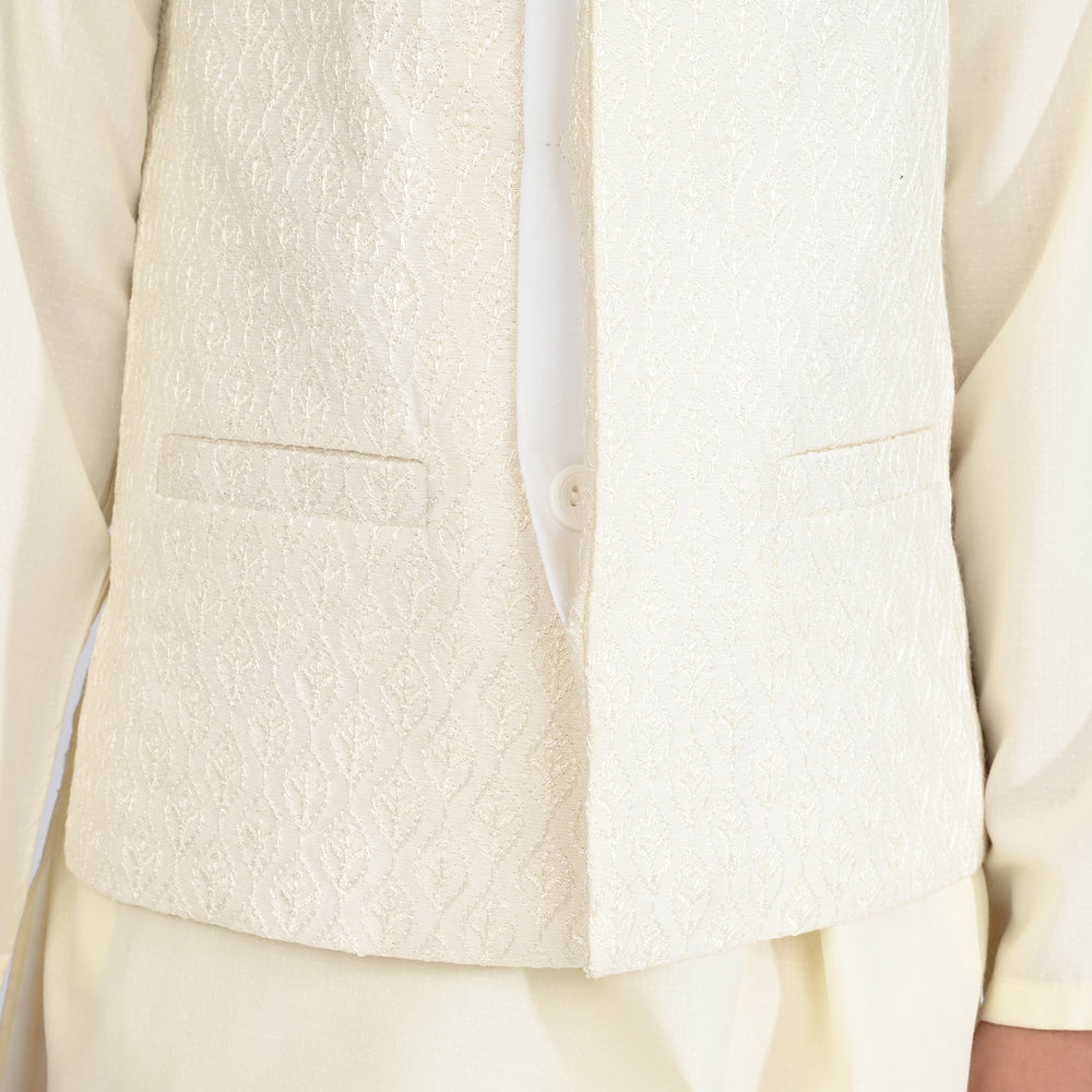 Boys Poly Viscose Waistcoat (Monotone)-Off White