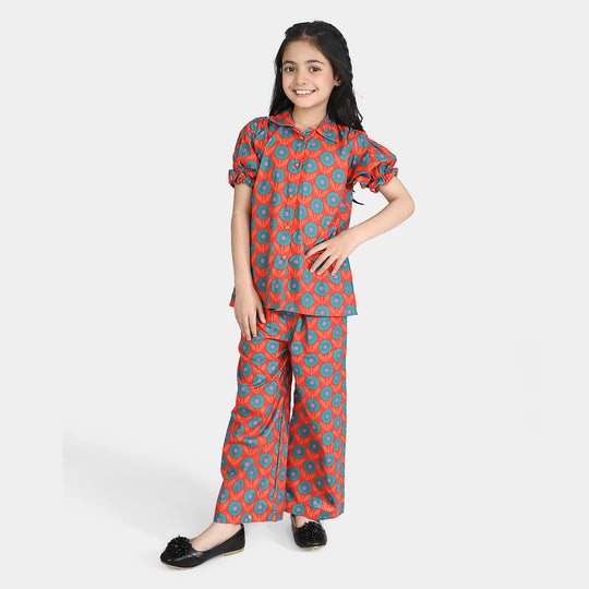 Girls Cotton Poplin Co-Ord Set Teal And Orange