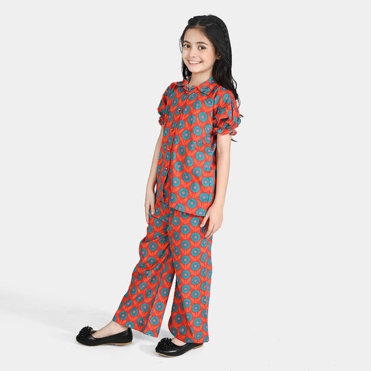 Girls Cotton Poplin Co-Ord Set Teal And Orange