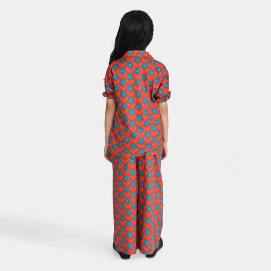 Girls Cotton Poplin Co-Ord Set Teal And Orange