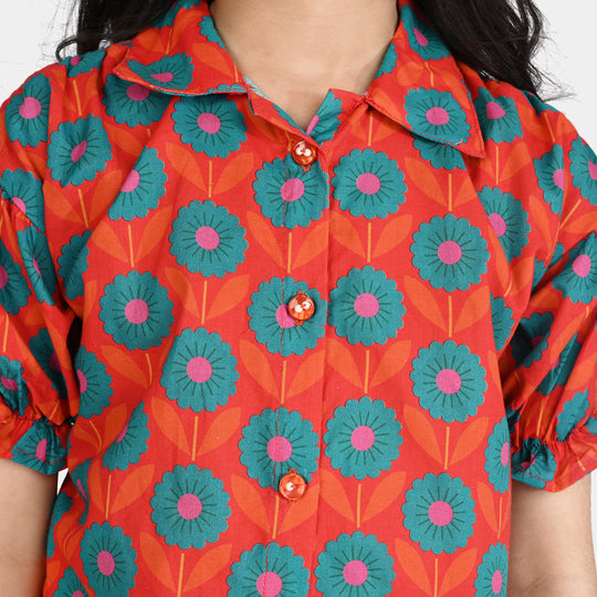 Girls Cotton Poplin Co-Ord Set Teal And Orange