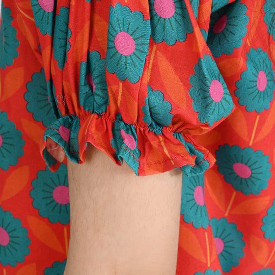 Girls Cotton Poplin Co-Ord Set Teal And Orange