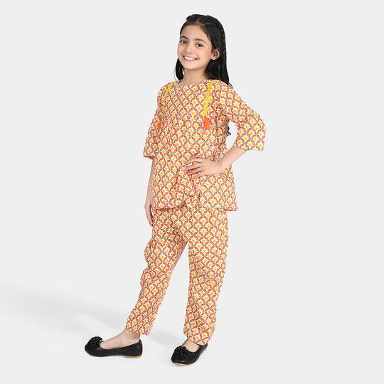 Girls Cotton Poplin Co-Ord Set Star Flowers-Multi
