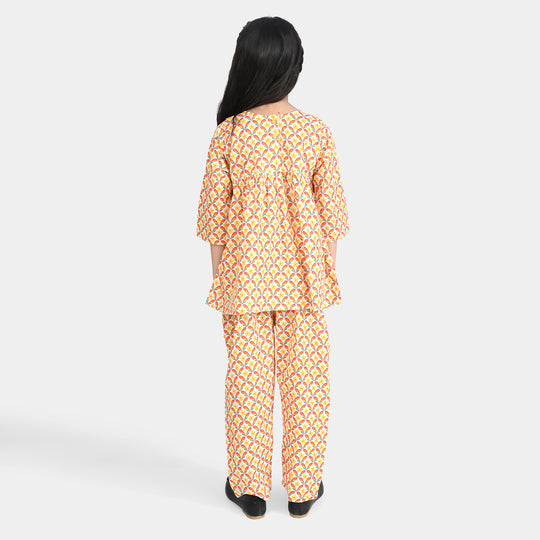Girls Cotton Poplin Co-Ord Set Star Flowers-Multi