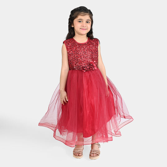 Girls Fancy Frock Glow-MAROON