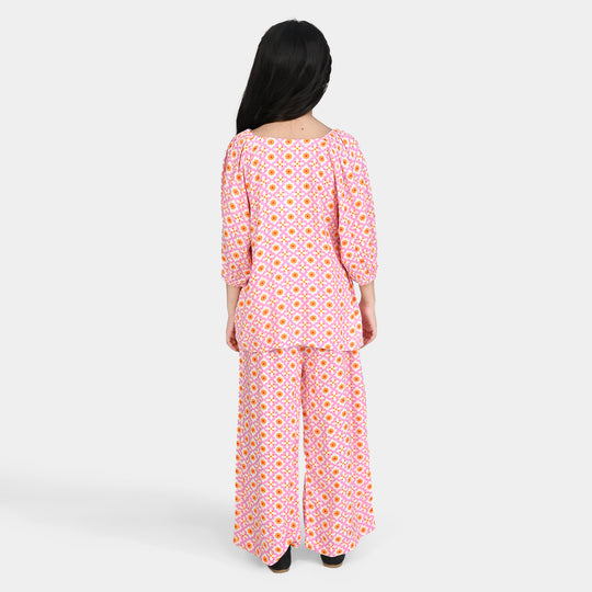 Girls Cotton Viscose Co-Ord Set Mosaic-PINK