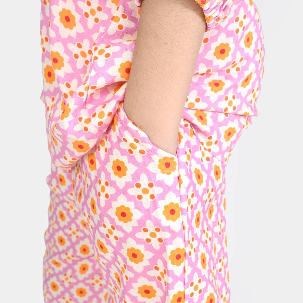 Girls Cotton Viscose Co-Ord Set Mosaic-PINK