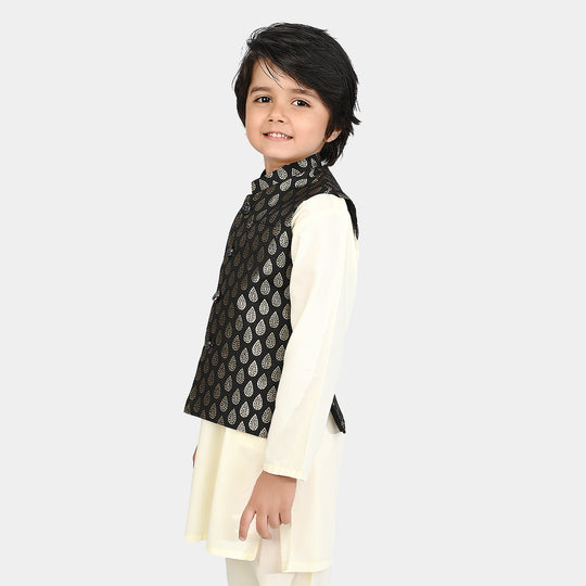 Boys Poly Viscose Waistcoat (Golden Motif))-BLACK
